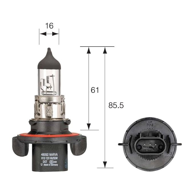 Narva 12V H13 60/55W P26-4t Halogen Headlight Globe 48092