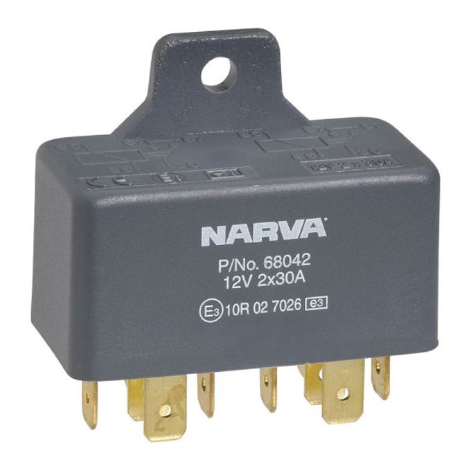Narva 12V 30A/30A Normally Open 5 Pin Twin Relay 68042