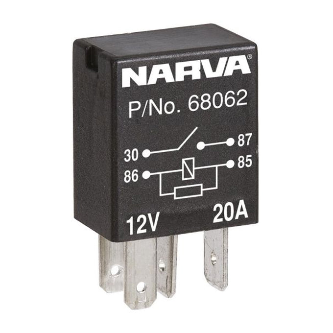 Narva 12V 20A Normally Open 4 Pin Micro Relay with Resistor 68062BL